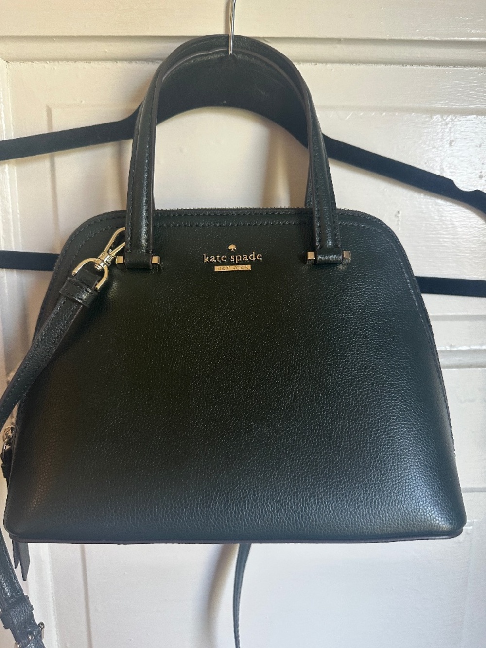 kate spade Black Leather Dome Crossbody Satchel with Gold Hardware